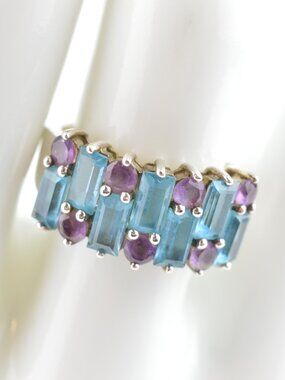 Michael Valitutti Ring Sterling Silver 925 with Topaz and Amethyst, Size 7.75